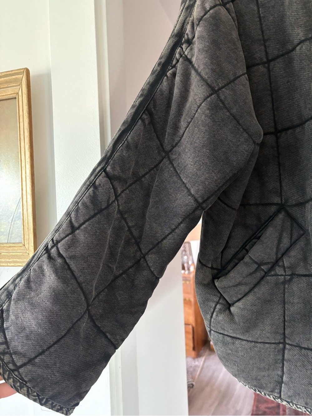 Free People Oversized Washed Charcoal Quilted Jacket | Size S - Picture 7 of 14